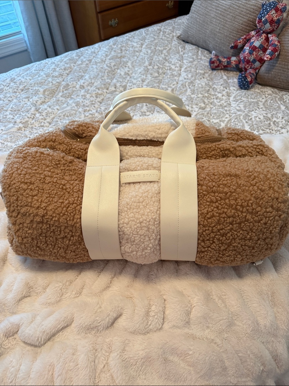Altar'd State Camel Sherpa Duffel with Cream Trim - Picture 3 of 10